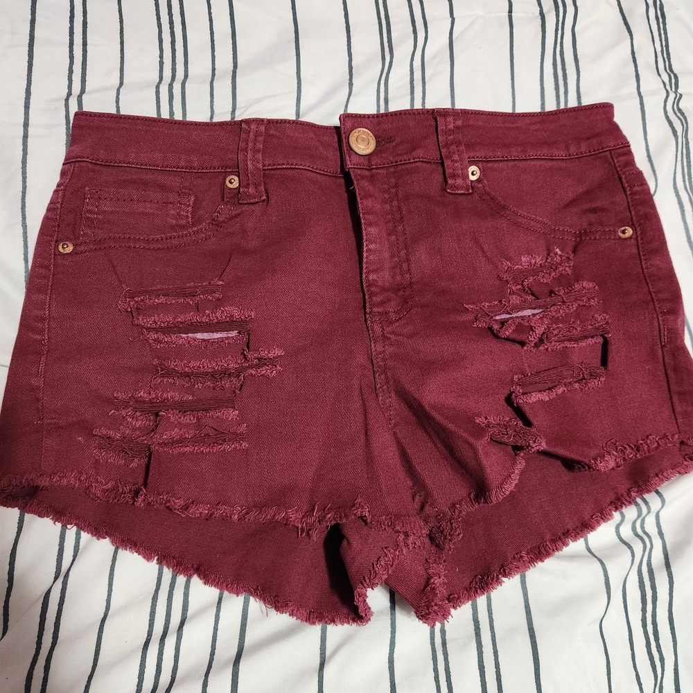 Almost Famous Burgundy Distressed Jean Shorts